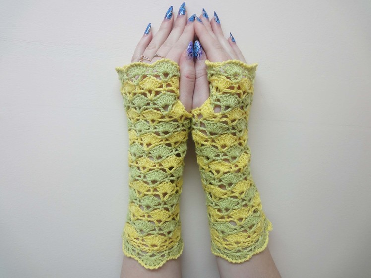 Ажурные митенки Вязание крючком Openwork mitts Crochet