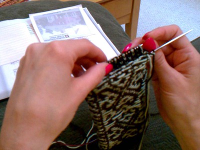 Colorwork knitting inside out for socks