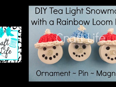 Craft Life DIY Tea Light Snowman Tutorial with a Hat made on a Rainbow Loom