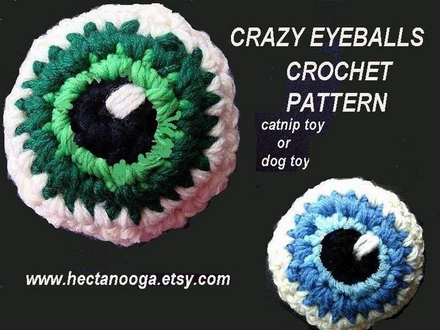 Crazy Eyeball - crochet pattern, how to diy, catnip toy, dog toy, juggling balls, funny crochet