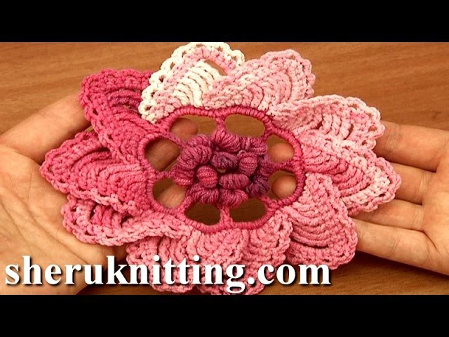 Crochet 3D Puff Stitch Center Flower Tutorial 91