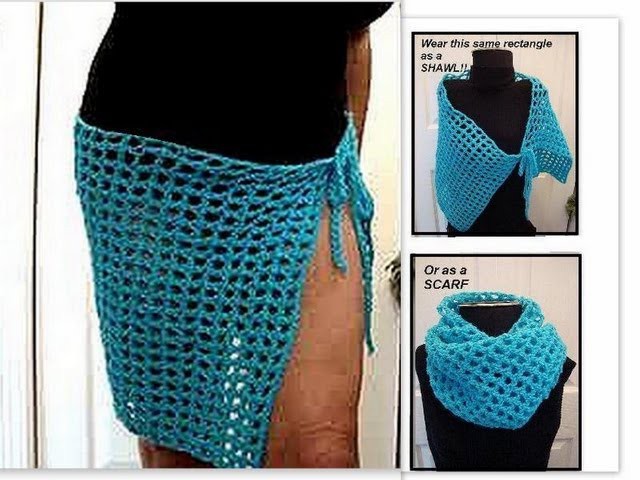 CROCHET BEACH SKIRT, SHAWL, SCARF, how to diy, simple rectangle garment, beginner crochet