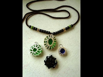 Crochet covered glass bead pendants, crochet jewelry, how to diy, caged beads