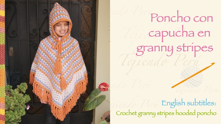 Crochet granny stripes hooded poncho. Paso a paso a crochet: poncho con capucha en granny stripes