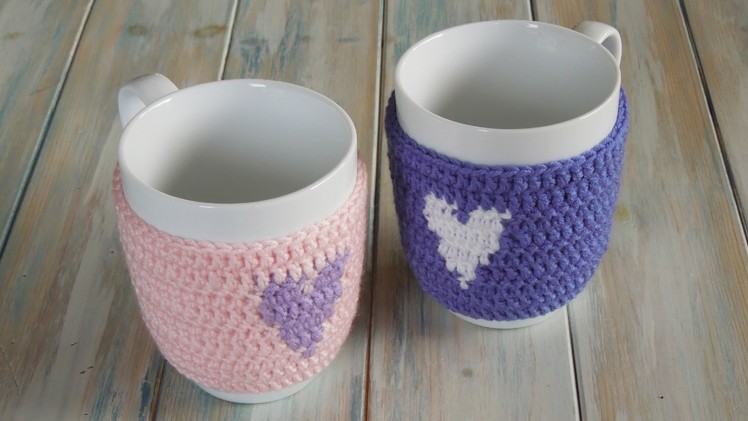 (crochet) How To Crochet a Heart Mug Warmer.Cup Cozy - Yarn Scrap Friday