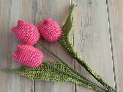(crochet) How To Crochet Tulips with Leaves - Yarn Scrap Friday
