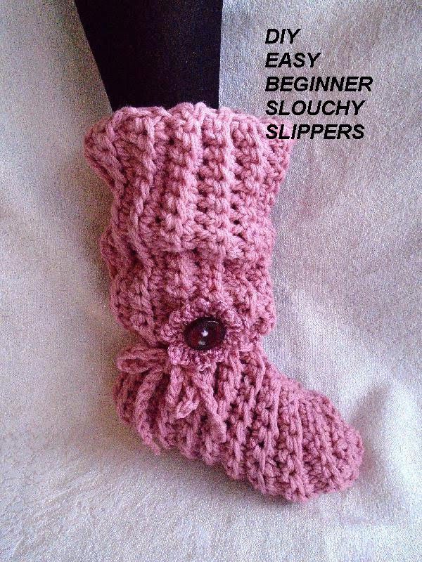 CROCHET PATTERN - Pink Slouchy Slippers, Adult sizes, Easy Beginner Project