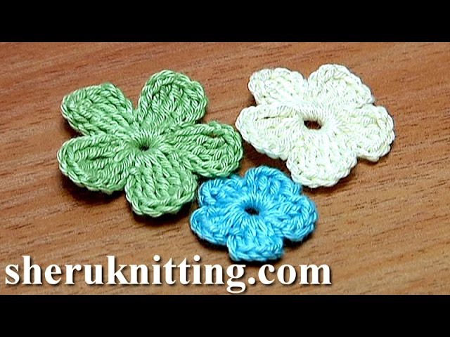 Crochet Small Flat Five-Petal Flower Tutorial 26 Part 2 of 2 דפוסי הסרוגה פרח