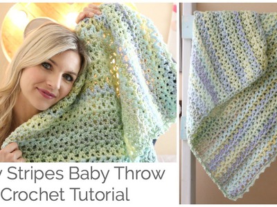 Crochet Tutorial: Easy Stripes Baby Throw Blanket