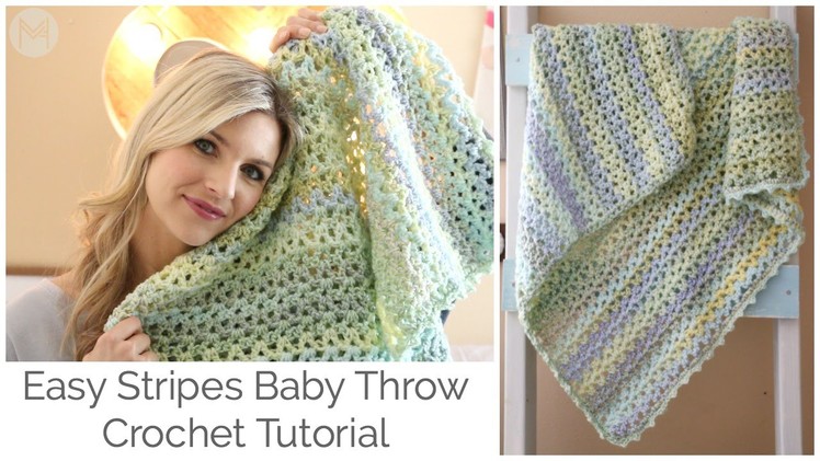 Crochet Tutorial: Easy Stripes Baby Throw Blanket