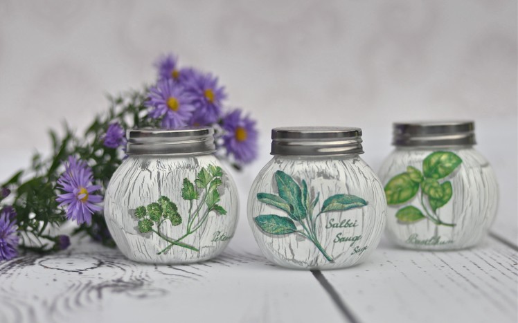 DECOUPAGE jars for spices - tutorial DIY