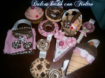 Dulces con Fieltro, Postres Paño lenci◕‿‿◕｡・:*:・ﾟ☆.Felt Sweets Crafts Tutorial