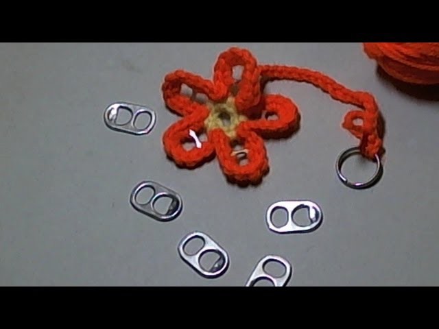 How to Crochet a flower soda tab key ring- llavero crochet flor
