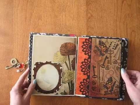 8x6 Scrapbook Mini Album with Stitched and Beaded Binding (Steampunk Botanica)