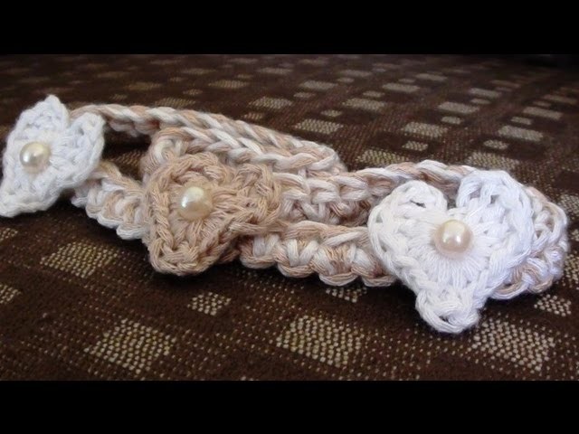 Hearts and Pearls Crochet Baby Headband - Crochet Baby Headband