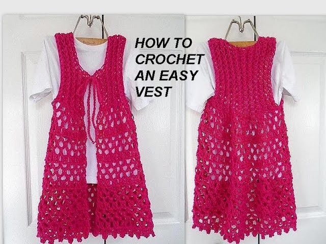 How to crochet a LONG Lacy Openwork PINK VEST, easy vest, clothing, free video tutorial