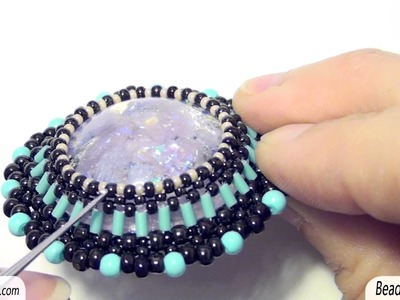 BeadsFriends: Beaded bezel resin cabs made with beads and peyote stitch and RAW technique