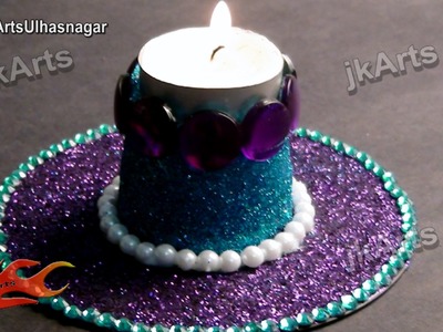 DIY Glitter Candle Holder - Best Out of Waste DVD and Plastic Glass -  JK Arts 409