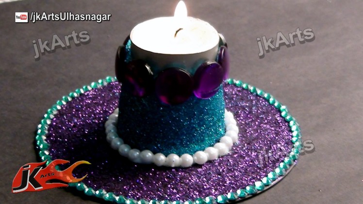 DIY Glitter Candle Holder - Best Out of Waste DVD and Plastic Glass -  JK Arts 409