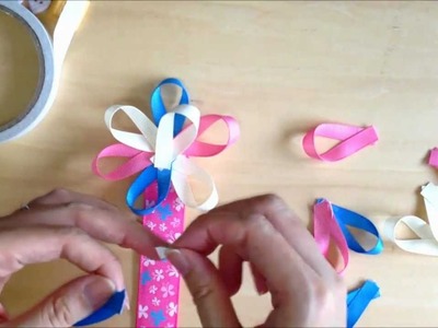 How To Make Flower Ribbon Bookmark Using Patterned Grosgrain Ribbons (For Kids) - By Kasey Crafts