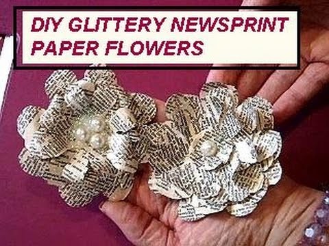 MAKE NEWSPRINT GLITTERY PAPER FLOWERS - book page craft - cardmaking, journaling, scrapbooking