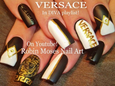 Nail Art Tutorial | DIY Matte Black & White Nails | Versace Diva