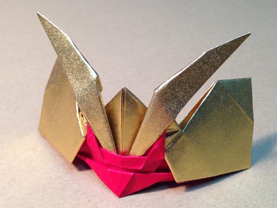 Origami Samurai Helmet Gold & Red. high speed
