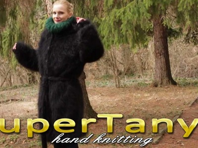 24.01.2013 Black hand knitted long and fuzzy mohair cardigan. coat with hood by SuperTanya