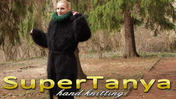 24.01.2013 Black hand knitted long and fuzzy mohair cardigan. coat with hood by SuperTanya