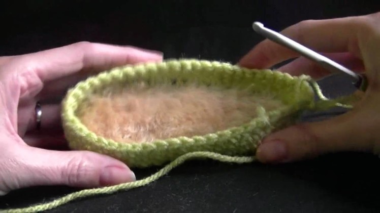 How to Crochet a Baby Bootie onto a Sheepskin sole Part 2 of 2