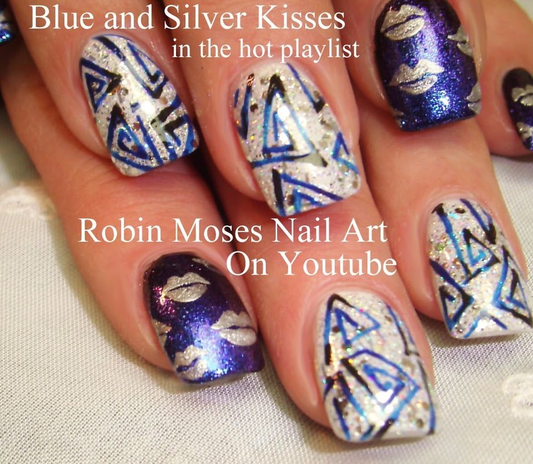 Nail Art Tutorial | DIY Geometric Nail Design | Silver and blue lips!