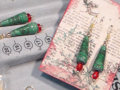 Paper bead xmas tree earrings