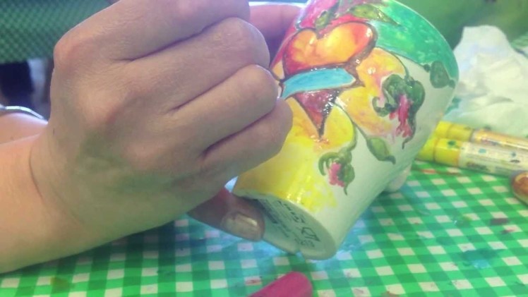 Arts and crafts tips; ceramic painting on IKEA mugs for IKEA children's holiday activities.