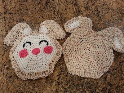 Crochet easy Easter Bunny hot pad potholder DIY tutorial