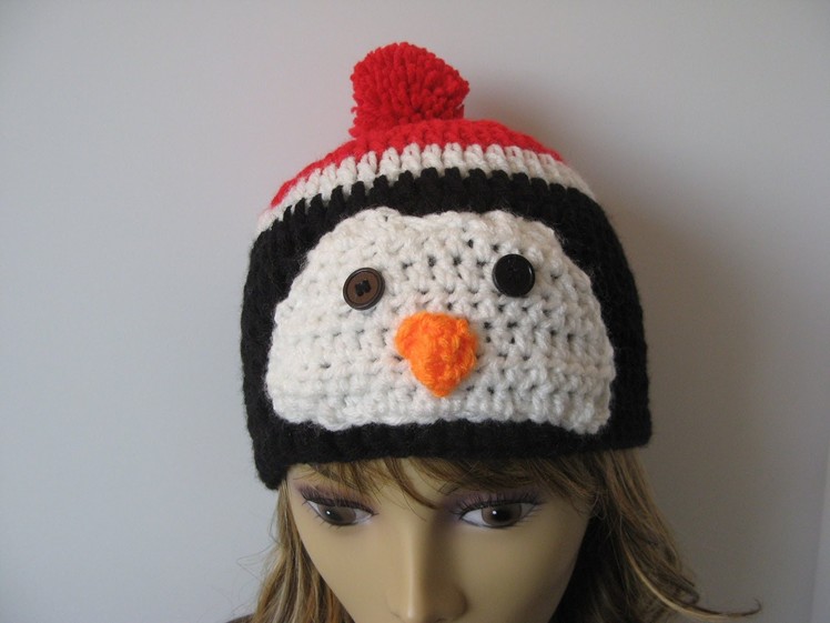 Crochet Penguin wearing beanie hat