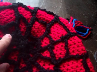 Crochet Spiderman Beanie with earflaps "Fresh Off the Hook".