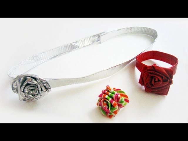 How to make duct tape rose accessories - ring, belt, headband,bracelet,choker - EP