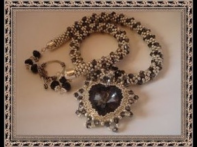 Bead crochet necklace swarovski heart and bicone crystal