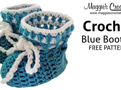 Blue Baby Bootie Free Crochet Pattern - Right Handed