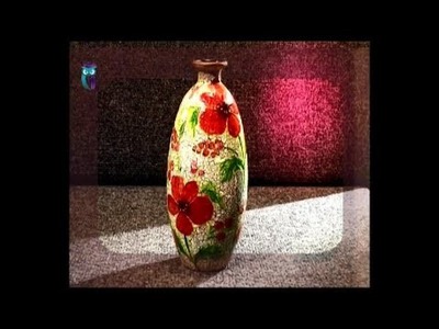 Decoupage. Make vases of usual glass bottles using glass painting. Diy. Handmade