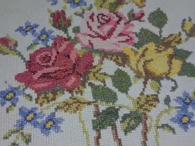 Diy Cross stitch flower on bedsheet