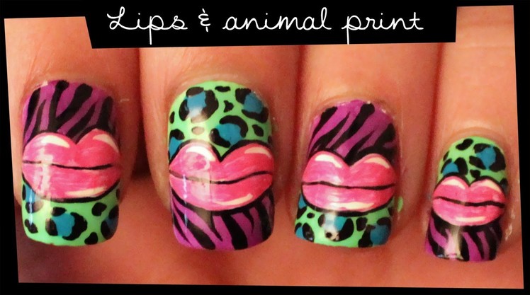 Lips & Animal Print nail art