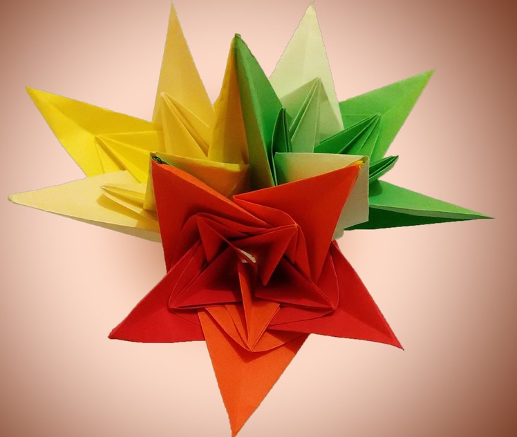 DIY origami flower - paper bells . Bouquet for Easter. Holiday Room decoration