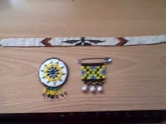 Native North American Indian Bead Work 2 Brooch type pins and a Beaded Choker
