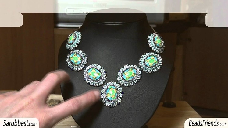 BeadsFriends: Beaded bezel cabs necklace - Necklace with polymer clay cabochons | Beaded Jewelry