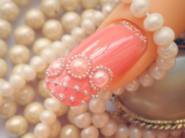 CORAL PEARLS BEADS AND LACE DESIGN ACRYLIC EASY NAIL ART | Step by Step Tutorial