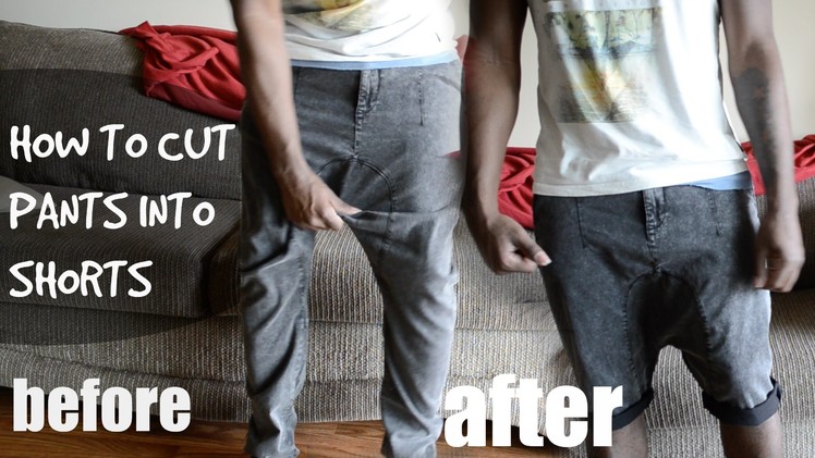 DIY How to Cut Harem Pants.Joggers into Shorts Tutorial - @dyrandoms