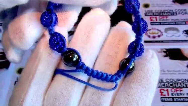 Shamballa Bracelet, Blue Czech Crystals, Real Hematite Beads, Blue Cord | TheMerchantsCabin.com