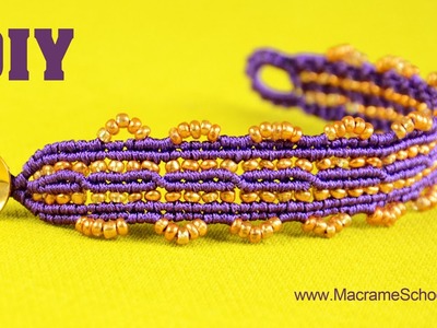 DIY Macrame Bracelet with Two Crisscrossing Lines and Golden Beads
