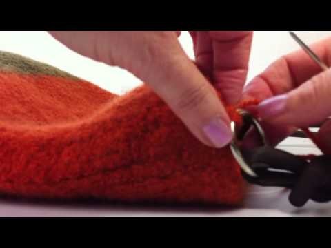 Sewing Handles onto a Felted and Knitted bag